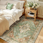 RELEANY Area Rugs 3'x5' Washable Non-Slip, Floral Vintage Distress Print Pattern Medallion Carpet for Living Room Bedroom Dining Room, Brick Red Rust Neutral Brown Burnt Orange Green