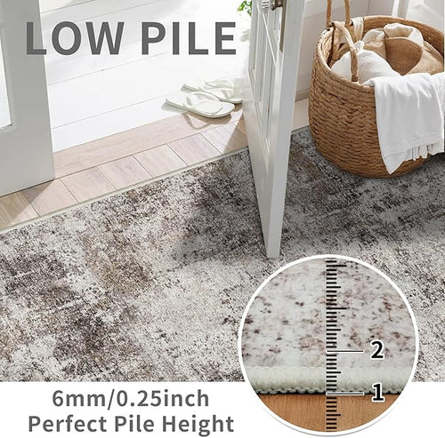 2x5 Washable Runner Rug for Hallway: Non Slip Entryway Runners Rugs Easy-to-Clean - Soft Living Room Bedroom Carpet - Thin Low Pile Floor Mat - Pinkish Beige Brown