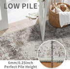 Hallway Runner Rug 2x8 Washable: Entryway Runners Rugs Non Slip Easy-to-Clean - Soft Living Room Bedroom Carpet - Thin Low Pile Printed Floor Mat for Dining Room Beige Brown