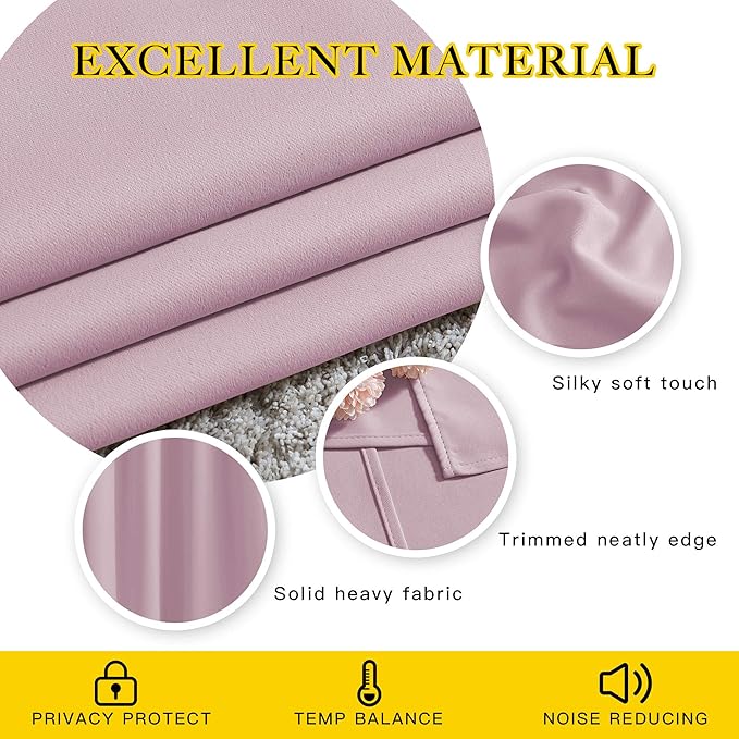 NICETOWN Blackout Pink Curtains for Girls Room - Thermal Insulated Solid Grommet Room Darkening Curtains/Panels/Drape for Bedroom (Lavender Pink=Baby Pink, 1 Pair, 52 by 84-Inch)