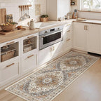 Madane Washable Runner Rug - 2x6 Rug Runners for Hallways 6 Feet Non Slip Vintage Kitchen Runner Rug Ultra-Thin Bathroom Runner Rugs Carpet Laundry Room Bedroom (2x6ft, Turmeric/Grey)