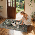 3x5 Living Room Area Rugs: Vintage Washable Non-Slip Rug for Bedroom Dining Room Soft Carpet for Nursery Kitchen Home Office Durable & Easy-Clean Design Perfect for Homes with Cats & Dogs(3x5,Green)