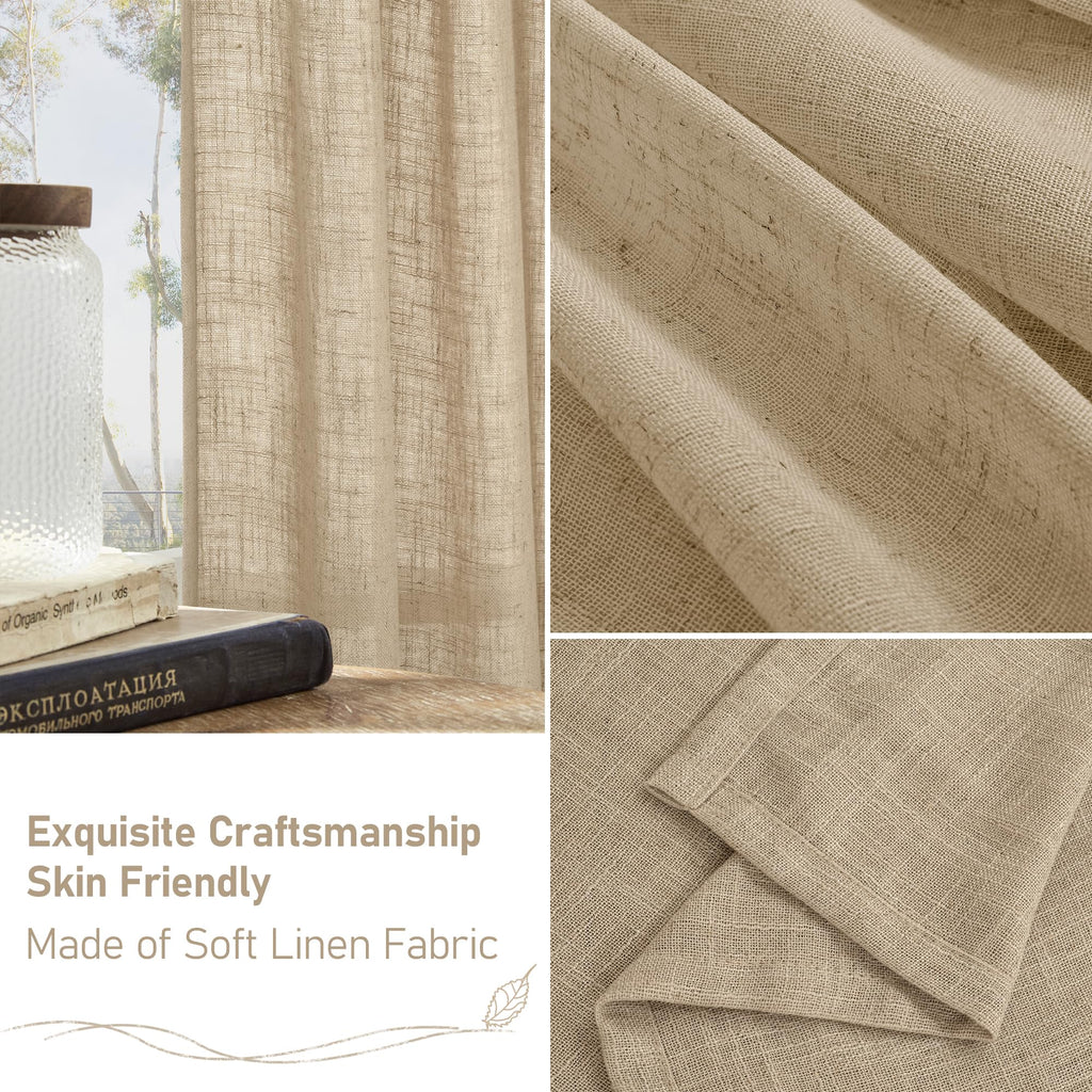 LAMIT 102 Inch Length Light Filtering Sheer Linen Curtains, 52 x 102 Inch