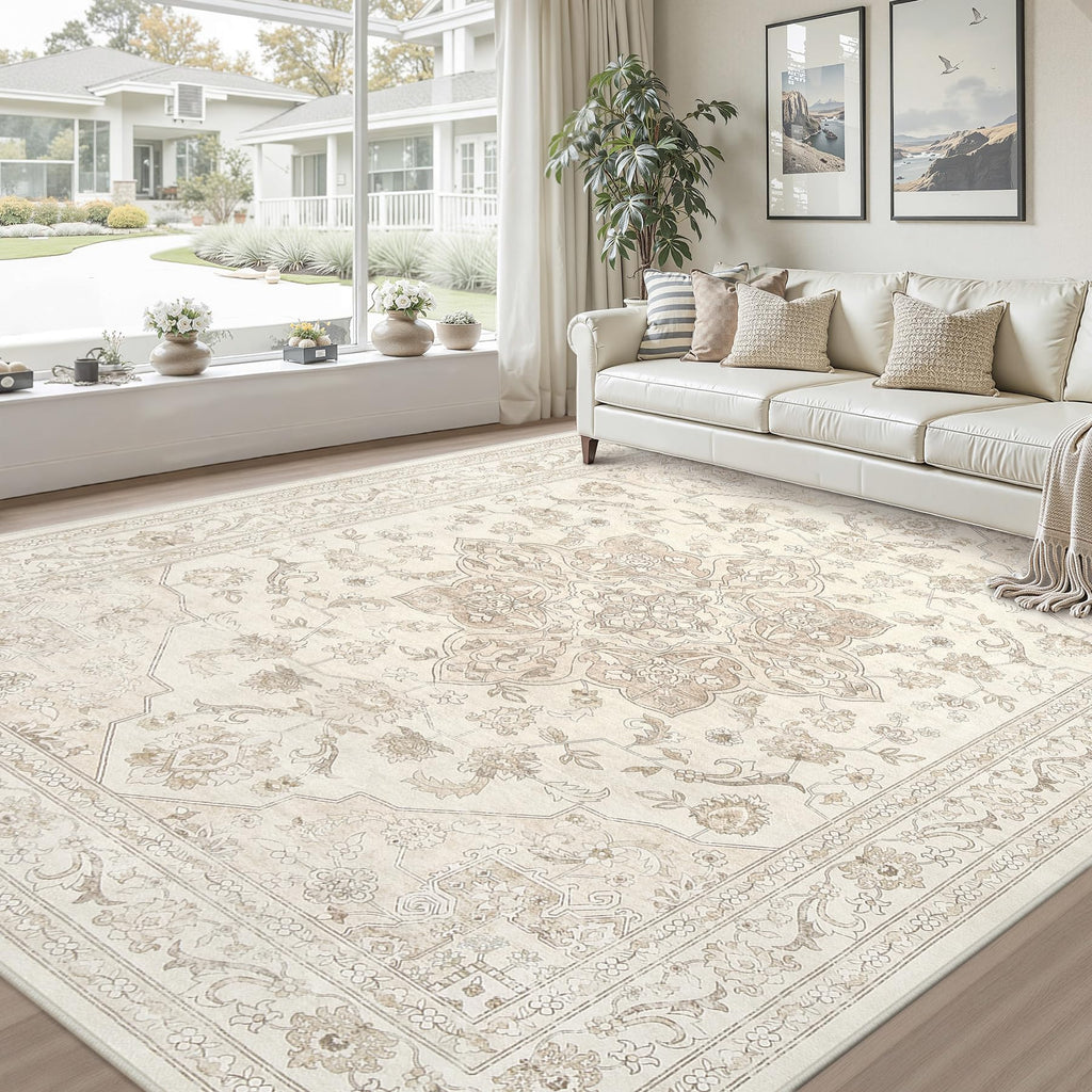 Luxturiy 8x10 Area Rugs Living Room: Bedroom Washable Carpet Beige White