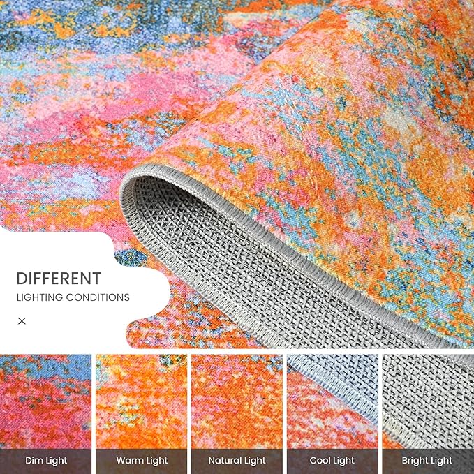 2x6 Rainbow Rug Runners for Hallways Kitchen Runner Rug Non Slip Washable Colorful Long Runner Rugs with Rubber Backing Soft Abstract Carpet Runner for Bedroom, Kitchen, Bathroom, Entryway
