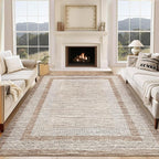 GarveeHome 10x13 Large Washable Geometric Area Rug Non Slip Non Shedding Floor Carpet, Modern Bordered Distressed Brown Indoor Printed Rug for Living Room, Bedroom, Office
