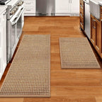 eqivei Kitchen Rugs and Mats Non Skid Washable Set of 2 PCS, Absorbent Runner Rugs for Kitchen, Farmhouse Weave Floor Mats in Front of Sink, 17.3"x 47"+17.3"x 29" (Brown)