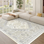 zesthome 7x9 Area Rug, Super Soft Washable Rugs for Living Room, Non-Slip Stain Resistant Vintage Rugs, Ultra-Thin Large Area Rugs (Beige,7'x9')