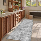 Washable Area Rug 2'6'' x 8' Vintage Traditional Persian Mat - Foldable Distressed Non-Slip Machine Washable Carpet for Living Room Bedroom Kitchen Home Decor - Graphite and Mist