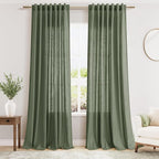 Nanspring Olive Green Linen Curtains for Living Room 2 Panels Set 92 Inch Length Back Tab Light Filtering Semi Sheer Curtain Drapes for Bedroom 52x92