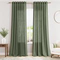 Extended Curtain Olive Green Linen Sheer Curtains for Living Room 2 Panels Set 112 Inch Length Back Tab Light Filtering & Breathability Semi Sheer Curtain Drapes for Bedroom Living Room 52x112