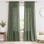 Extended Curtain Olive Green Linen Sheer Curtains for Living Room 2 Panels Set 114 Inch Length Back Tab Light Filtering & Breathability Semi Sheer Curtain Drapes for Bedroom Living Room 52x114