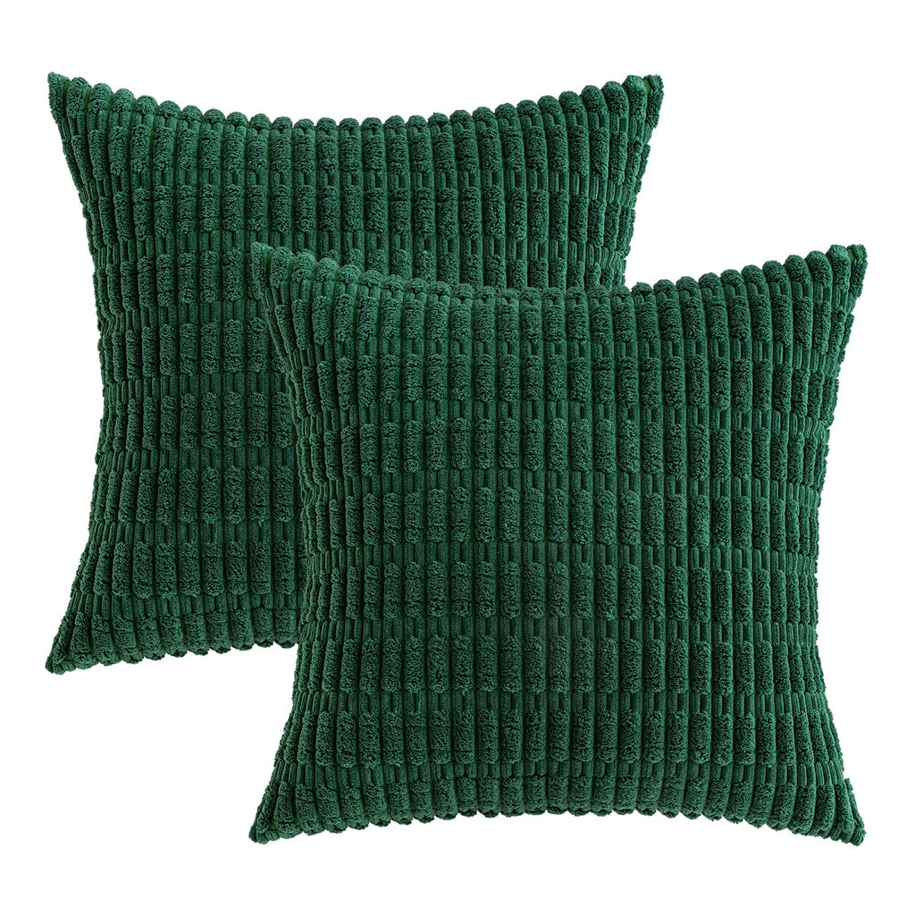 MIULEE Corduroy Decorative Throw Pillow Covers 18x18 Dark Green Pack of 2
