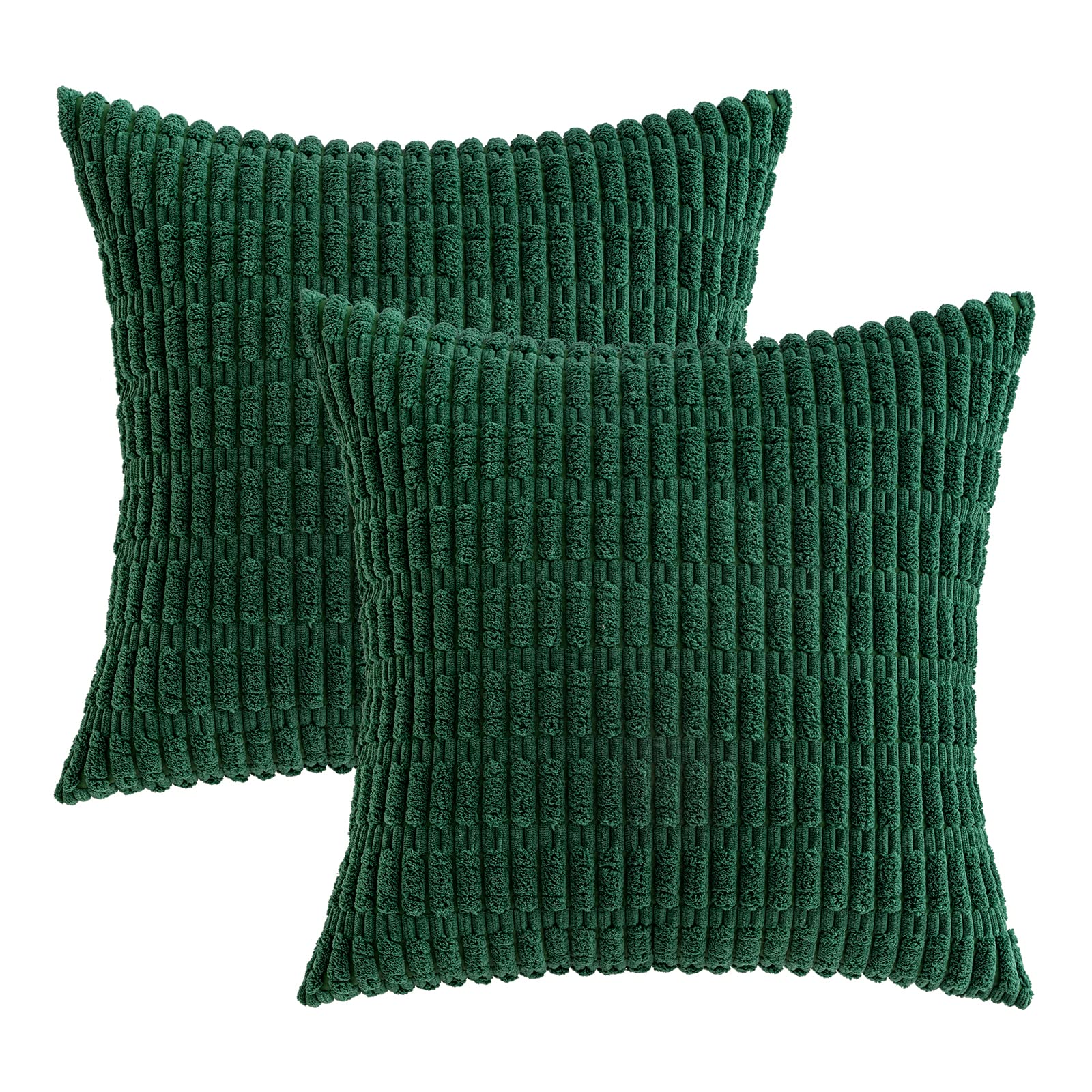 MIULEE Corduroy Decorative Throw Pillow Covers 18x18 Dark Green Pack of 2