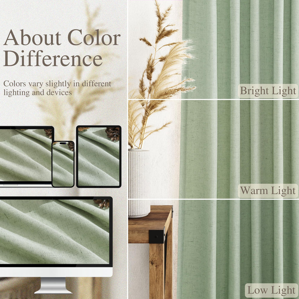 Nanspring Mist Sage Linen Curtains Semi Sheer 96 Inches Long 2 Panels Set for Living Room Back Tab Rod Pocket Light Filtering Drape for Bedroom Modern Farmhouse Coastal Decor Protect Privacy 52x96