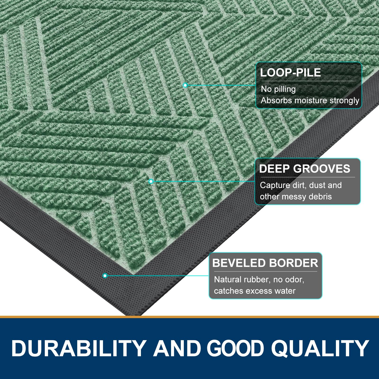 Smiry Front Door Mat Outside Entrance, Low Profile Rubber Doormat, 29.5x17