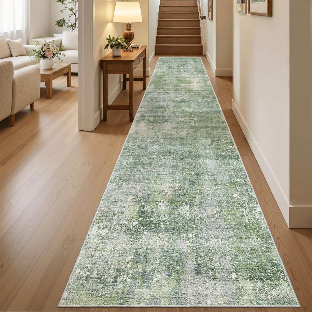 Soalmost Abstract Runner Rug 2x12 Hallway Kitchen Runners Green/Ivory