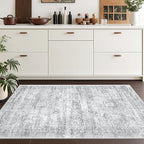 3x4 Washable Area Rug for Entryway, Soft Kitchen Rugs Non Slip for Dining Room, Vintage Abstract Living Room Rug, Thin Area Rugs Indoor for Bedroom, Kids Room Decor(3'x4', Grey/Ivory)