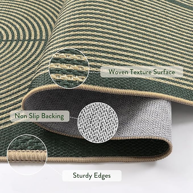 Lahome Enfys Modern Rainbow Easy Jute Entry Rug, 3x5 Washable Outdoor Patio Porch Rug, Farmhouse Non Slip Non Shedding Dark Green Carpet for Dorm Living Room Deck Front Door Kitchen