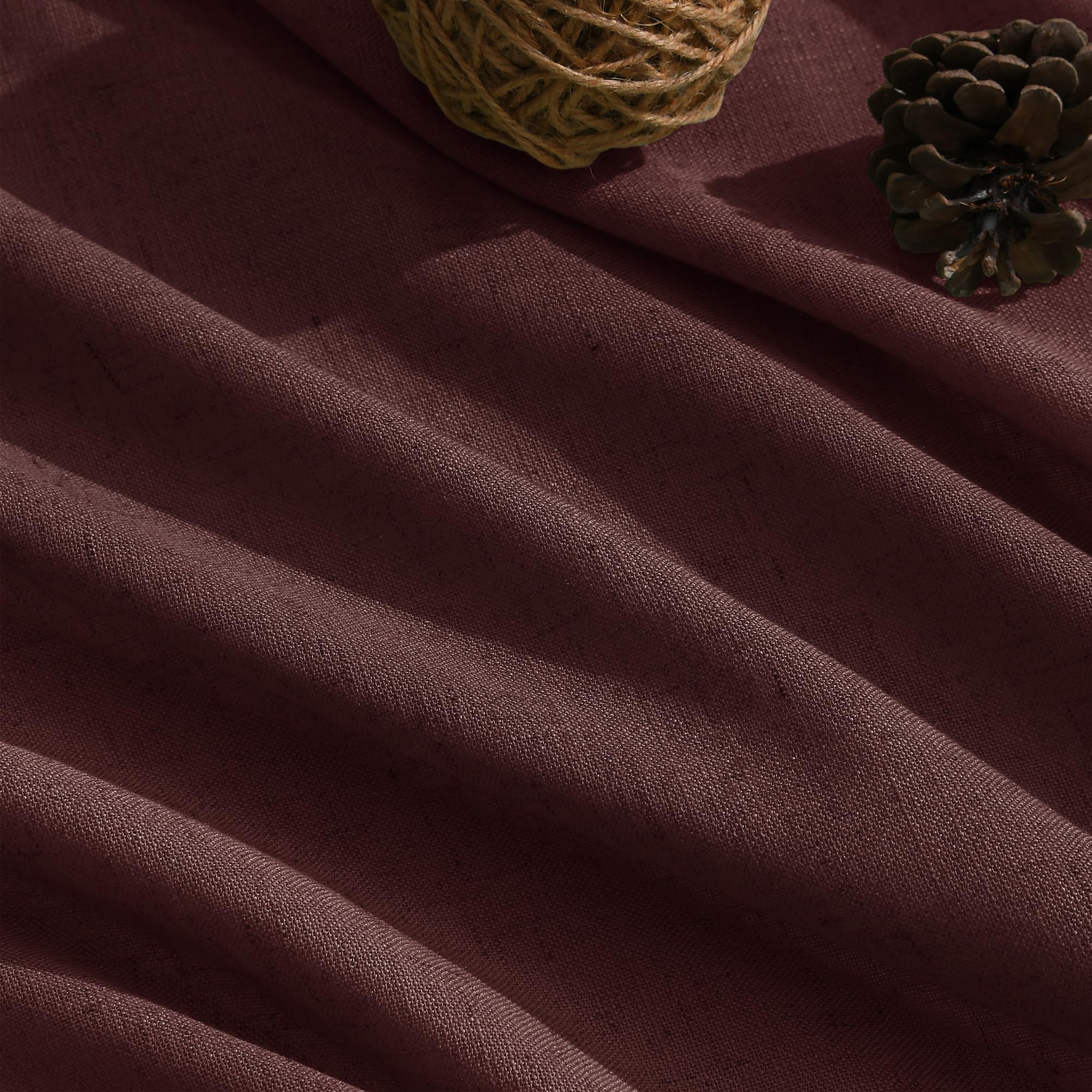 Nanspring Reddish Brown Linen Blend Light Filtering Back Tab Curtains 108 Inches Long, Semi Sheer Privacy Drapes for Living Room & Bedroom, 52x108 inch, 2 Panels