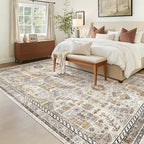 Madane 5x7 Area Rugs for Living Room, Stain Resistant Washable Rugs, Non-Slip Backing Area Rug, Vintage Home Decor Rug for Bedroom (Brown/Gold, 5'x7')