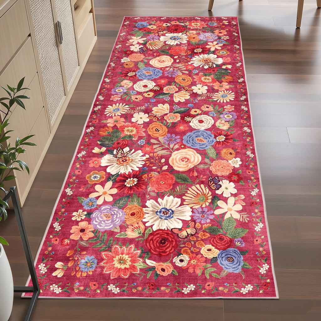 Babovid Red Hallway Runner Rug 2x6 for Bedroom Kitchen
