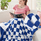 Bedsure GentleSoft Checkered Throw Blanket for Couch - Super Soft Cozy & Warm Knit Navy Blue Blankets, Breathable, Lightweight & Fluffy Plaid Blanket for Bed, Sofa, Gifts for Women Men, 50x60 Inches