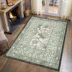 GarveeHome Provence Sage Green 3x5 Rug Washable Non-Slip Low-Pile Indoor Rugs for Entryway Botanical Grove Vintage Boho Cottage Throw Carpet for Kitchen Bedroom Living Room Bathroom Mat