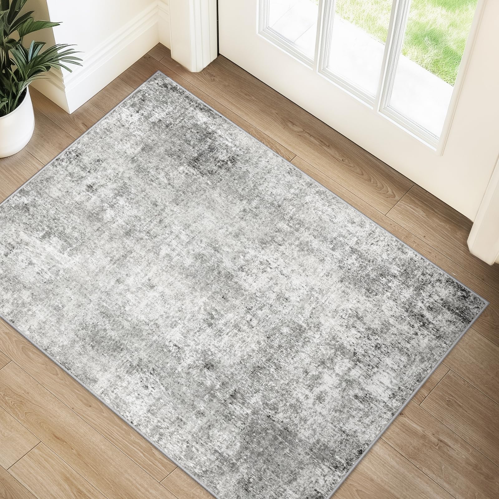 RELEANY Washable 2'x3' Abstract Area Rug for Living Room Gray White