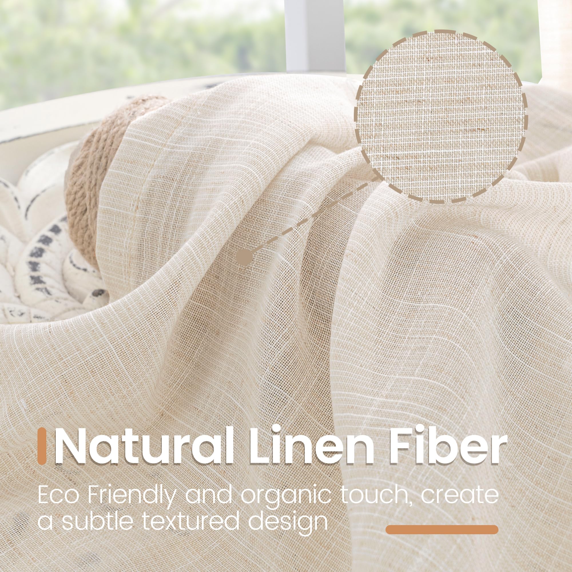 BGment Linen Oatmeal Curtains 45 Inch Length for Short Window - Rod Pocket Textured Drapes Light Filtering Sheer for Bedroom Living Room Lightweight Natural Rustic, 2 Panels Set, 42 X 45 Inch