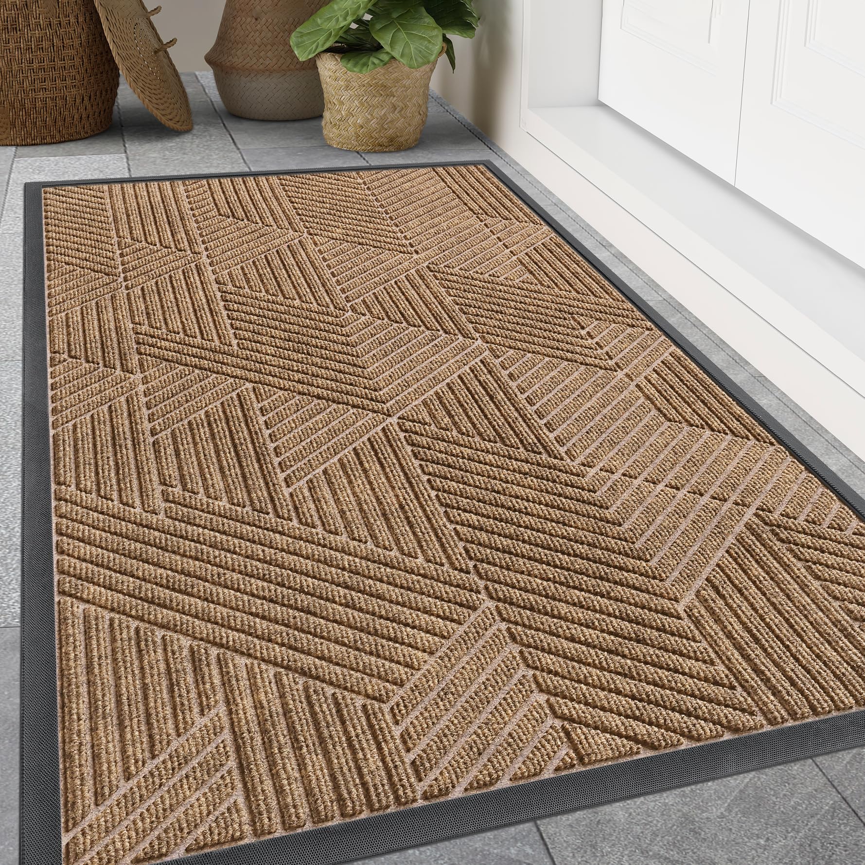 Smiry Front Door Mat Outside Entrance, Low Profile Rubber Doormat, 47x32