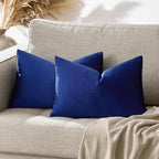 GIGIZAZA 12x20 Lumbar Small Pillow Covers, Blue Pack of 2 Velvet Throw Pillow Covers Decorative Vintage Living Room Super Soft Pillowcases Couch Sofa Cushion Covers