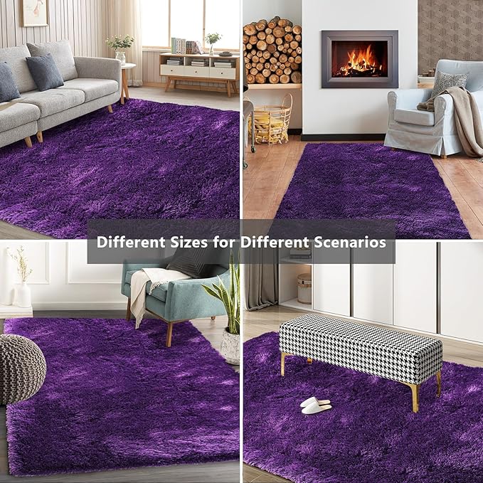 Shag Area Rugs for Bedroom Living Room,5X8 Ultra Soft Purple Fluffy Area Rugs for Dorm,Indoor Carpet Plush Rugs for Living Room Home Decor, Purple