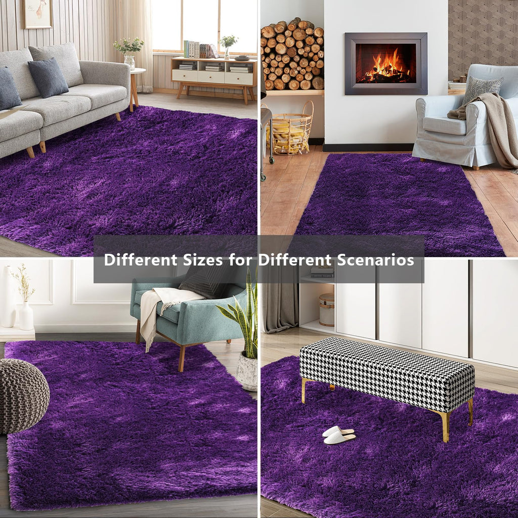 9X12 Large Shag Area Rugs for Living Room Bedroom,Big Soft Purple Fluffy Rug for Bedroom Dorm,Indoor Carpet Plush Rugs for Living Room Home Decor,Purple