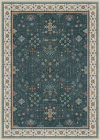 Hazo Haus Dark Green Oushak Living Room Rug 10x14 - Modern Vintage Boho Eclectic Floral Pastel, Washable Low Pile Non-Slip Extra Large Area Rugs for Dining Under Table Bedroom Lounge