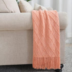 BOURINA Orange Throw Blanket 50x60 Inches Throw Textured Solid Soft Sofa Couch Decorative Knit Blanket