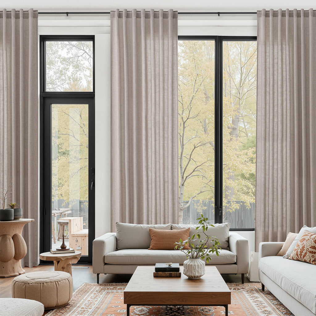 Brownish Grey Linen Curtains for Living Room Extra Long 126 Inches Long Back Tab Light Filtering Semi Sheer Curtain Modern Farmhouse Decor Floor to Ceiling High Window for Bedroom 52x126, 2 Panels