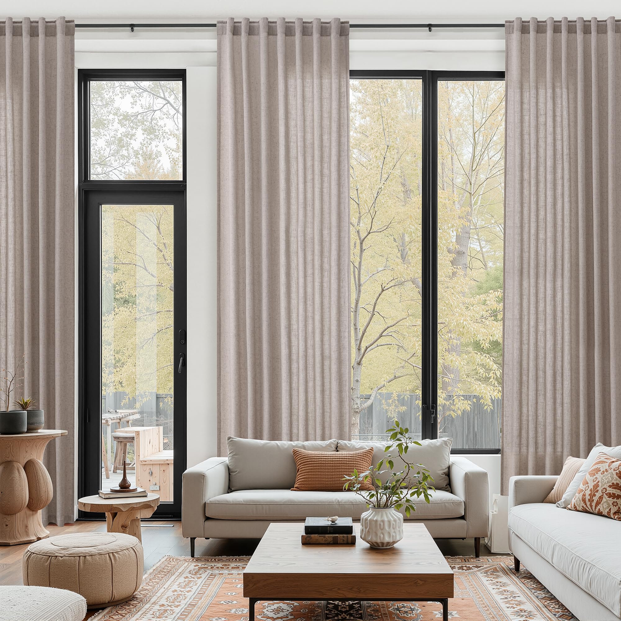 Brownish Grey Linen Curtains for Living Room Extra Long 126 Inches Long Back Tab Light Filtering Semi Sheer Curtain Modern Farmhouse Decor Floor to Ceiling High Window for Bedroom 52x126, 2 Panels