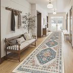 Madane Hallway Runner Rug 2'6''x14' Kitchen Runner, Non Slip Vintage Runners for Hallways Washable Kitchen Rugs Soft Low Pile 2.5x14 ft Rug Runner for Laundry Room, Entryway and Bedroom, Navy Blue