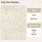 Soalmost 4x6 Area Rugs for Living Room, Vintage Washable Rugs for Dining Room, Bedroom, Home Office Decor, Non-Slip Beige/Brown Carpet Thin Rug