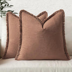 MIULEE Boho Linen Fringe Decorative Fall Throw Pillow Covers Brick 18x18