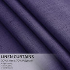 Nanspring Purple Linen Blend Light Filtering Back Tab Curtains 96 Inches Long, Semi Sheer Privacy Drapes for Living Room & Bedroom, 52x96 inch, 2 Panels
