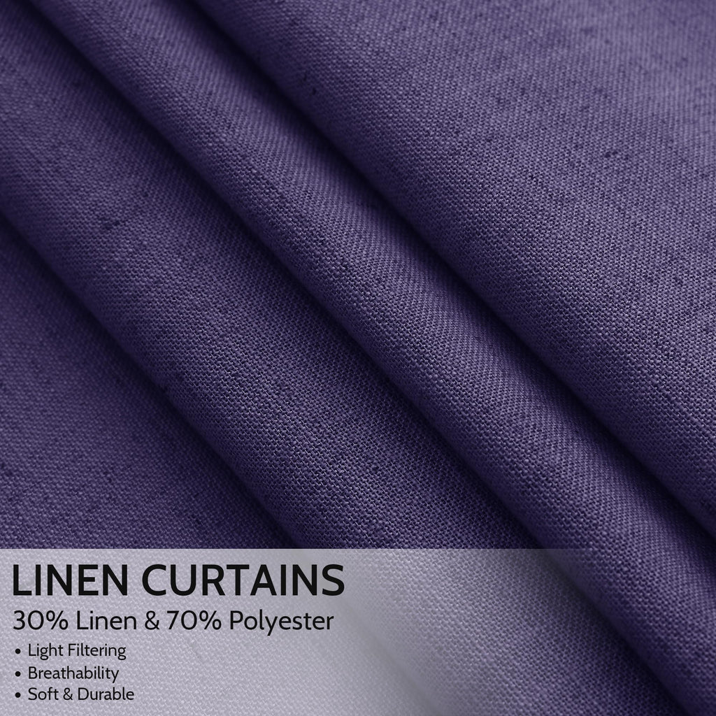 Purple Curtains 63 Inches Long 2 Panel Sets for Living Room Bedroom, Light Filtering Linen Drapes for Kitchen Windows Rod Pocket or Back Tab Curtain,Semi Sheer 52x63