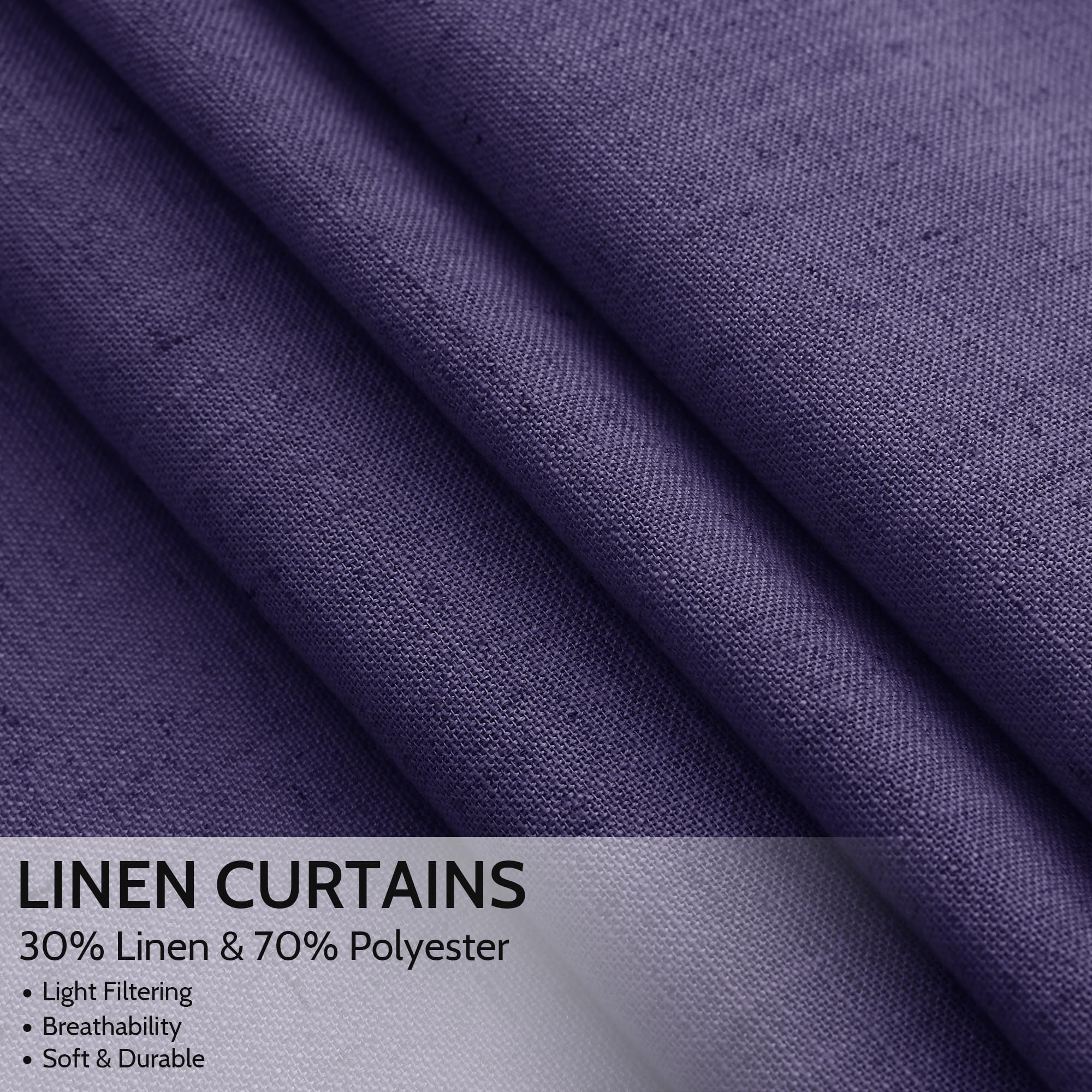 Purple Curtains 63 Inches Long 2 Panel Sets for Living Room Bedroom, Light Filtering Linen Drapes for Kitchen Windows Rod Pocket or Back Tab Curtain,Semi Sheer 52x63