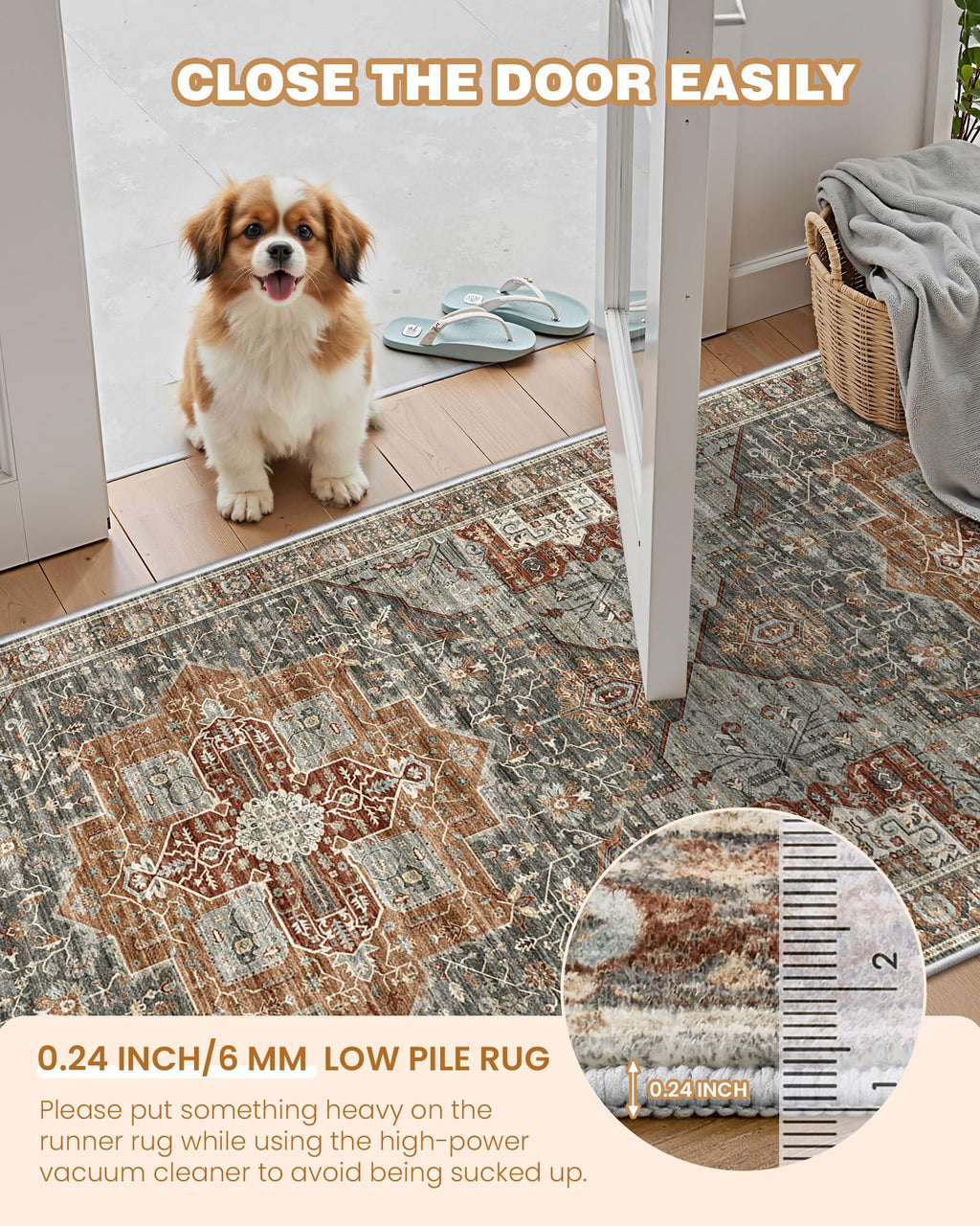 Restydon Runner Rug 2x6, Non Slip Washable Rugs for Hallways,Grey/Brown/Tan