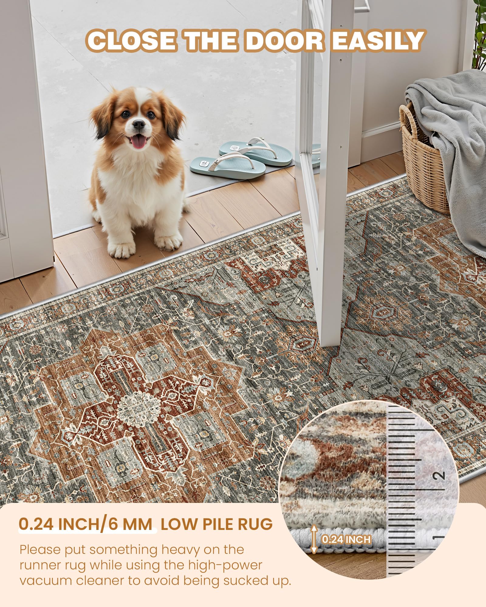 Restydon Runner Rug 2x6, Non Slip Washable Rugs for Hallways,Grey/Brown/Tan