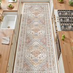 4x12 Runner Rug for Hallway, Low-Pile Wide Runner for Entryway, Long Washable Non-Slip Kitchen Rug, Soft Vintage Home Decor Mat for Living, Laundry Room(Orange,4'x12')