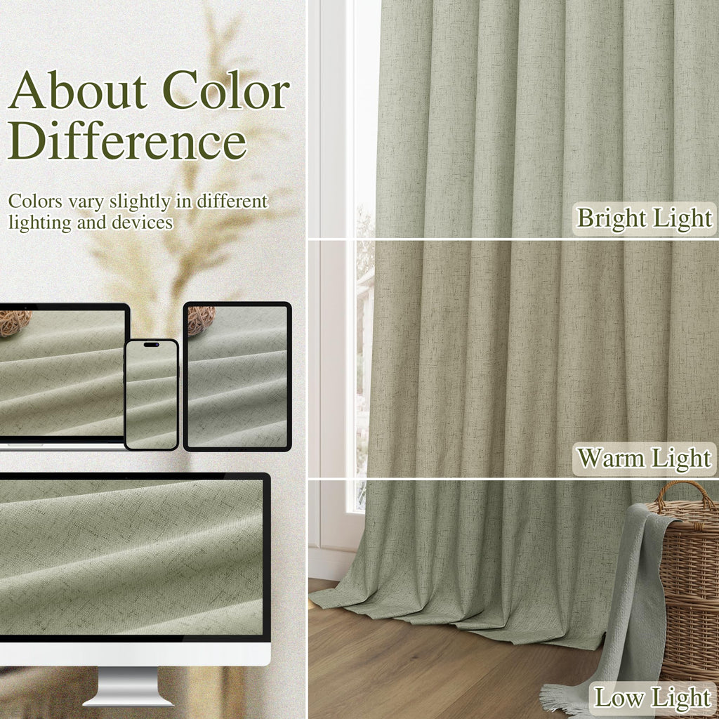 Sage Green 100% Blackout Curtains 96 Inch Length 2 Panels Set for Living Room Bedroom Back Tab Thermal Insulated Black Out Linen Drapes Room Darkening Window Curtains 96 Inches Long