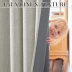 RYB HOME 100% Blackout Cream Curtains, Linen Texture Thermal Insulated Drapes for Bedroom/Living Room/Office/Nuesery, Privacy Farmhouse Full Blackout Window Treatment, W52xL96 Inch Long, 2 Panels