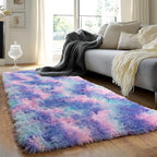 Quntue Runner Rugs for Bedroom 2x6 Rug Runners for Hallways Non Slip Soft Shag Bedside Rug, Fluffy Area Rug Throw Rugs for Living Room, Floor Carpet Runner for Nursery Kids Dorm, Rainbow Purple